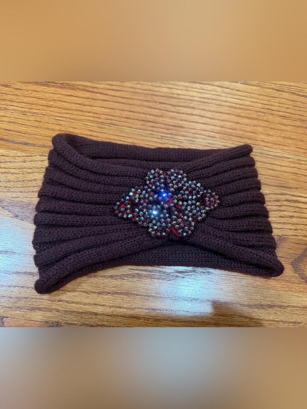 Aldo Plum Knit Headband with Rhinestone Cluster